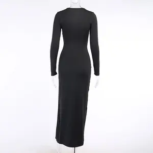 solid long sleeve sexy turkey maxi dress for party dress evening dress out work