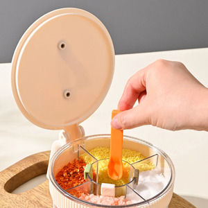 Juego de 4 recipientes transparentes de plástico para especias, a prueba de humedad, con divisiones, para sal, azúcar y condimentos, con cucharas para la cocina - Product Image 3
