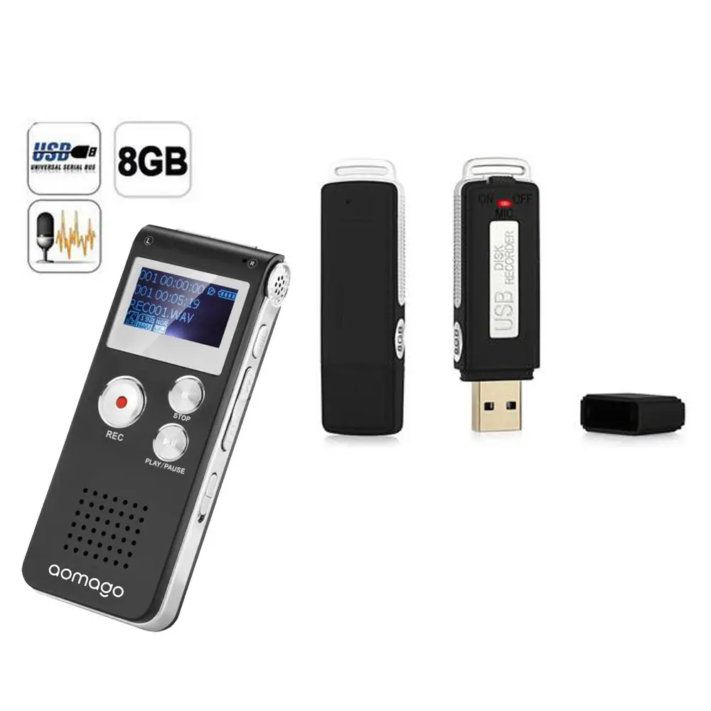 Máy Ghi Âm Kỹ Thuật Số Mini Tùy Chỉnh Máy Ghi Âm Với Ổ Usb Flash 8Gb Màu Đen