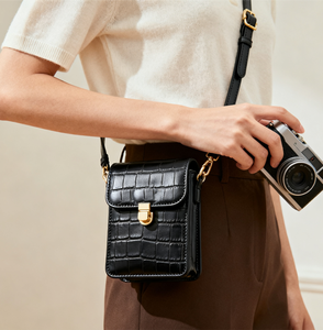 Sản Xuất Sling Da Máy Ảnh Túi Nhỏ Crossbody Điện Thoại Túi Màu Đen Cá Sấu Da <span class=keywords><strong>Mini</strong></span> Máy Ảnh Sling Túi Cho Nhiếp Ảnh - Product Image 3