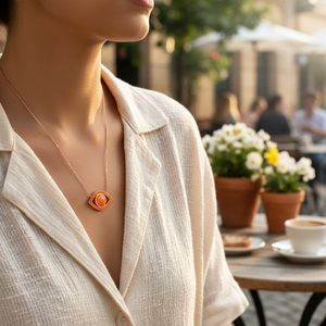 Eye Design Orange Couleur Émail Charme Pendentif En Gros À La Main En Argent Sterling 925 Collier - Product Image 2