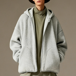 Fashion Custom Fleece Fabric Jacket Outerwear Casual Zipper Sweatshirts Fleece <strong>Hoodie</strong> for Spring Men's Fleece Jacket Plain - Product Image 1