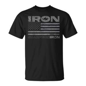 Camiseta Iron Sharpens Iron Distressed con bandera americana, color negro, corte para hombre - Product Image 1