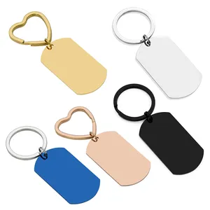 Stainless Steel Keyring Glossy Keychains Engraved Keychain Custom Logo Sublimated Military Key Tag DIY Key Ring