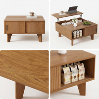 Table basse relevable en bois cannelé avec porte coulissante, table centrale carrée de 29,7 pouces avec rangement pour salon
