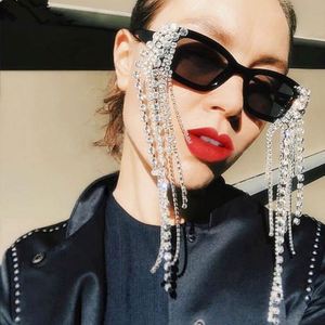 2021 Luxury Candy Color Rectangle Sunglasses <b>Steampunk</b> Diamond Eyeglasses Tassel Rhinestones Sunglasses Women - Product Image 2