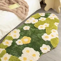 Tapis de chevet moderne et pastoral haut de gamme, en polyester floqué épais, hauteur de poils 10-15 mm, imprimé HD motif floral, lavable et antidérapant – Meilleures ventes
