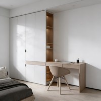 Armario ropero blanco con escritorio y espacio de almacenamiento, moderno, minimalista, de madera maciza para dormitorio