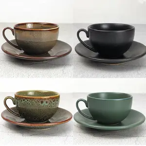 高品质精品瓷制意式浓缩咖啡杯和茶碟，装在包装盒中