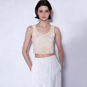 Women Embroidered Cotton Tank <b>Top</b> Sleeveless Cropped Blouse Scalloped Neck Casual Party Summer <b>Top</b> - Product Image 1