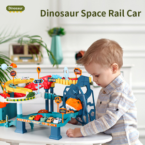 Circuit de course de voitures pour enfants, espace d'aventure éducatif, dinosaure, vente chaude, assemblage DIY, ensemble de 4 voitures de course avec lumière et son, jouet - Product Image 2