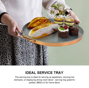 Elegante bandeja para servir café, bandeja para servir galvanizada rústica, bandeja ovalada de hierro de <span class=keywords><strong>Metal</strong></span> galvanizado con asa - Product Image 6