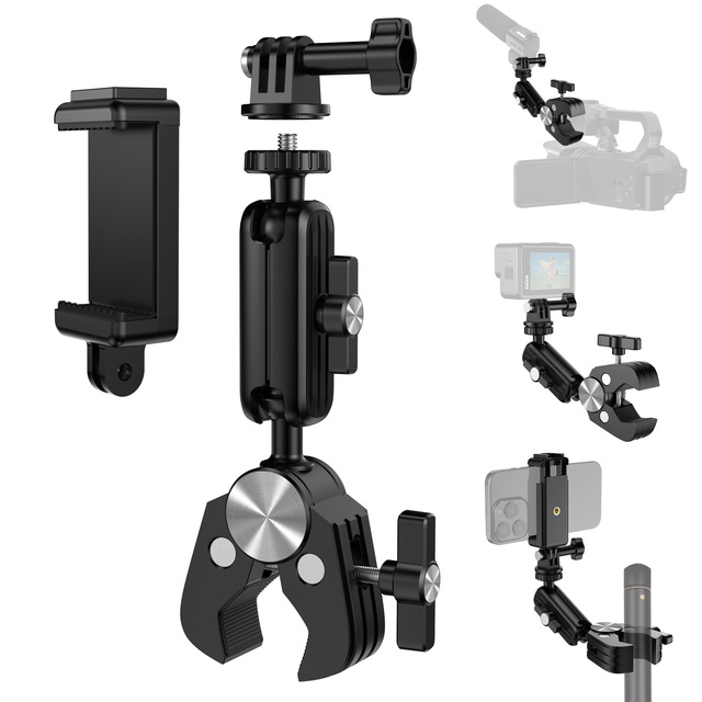 Universal Motorcycle Bicycle Head Arm Handlebar Clip Aluminum Super Clamp Mount for GoPro for Insta360 Action Camera Holder
