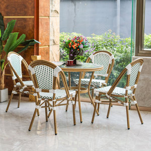 Venta al por mayor de estilo francés PE ratán Bistro silla restaurante mesa de comedor y silla impermeable exterior sillas de mimbre de ratán - Product Image 2