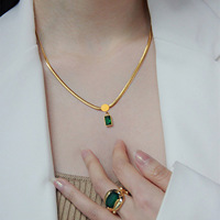Rench-collar de circonita verde de estilo retro para mujer, pendientes, pulsera y anillo de acero inoxidable
