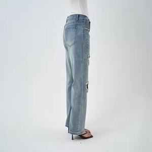 Nouveau design, vente chaude, jeans taille basse avec diamants, streetwear vintage, jeans bleus délavés et amples pour filles - Product Image 3