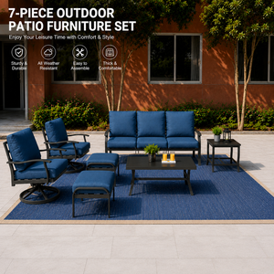 Modern Outdoor Aluminum Patio Conversation Set 7 Piece with <b>Swivel</b> Chairs Coffee <b>Table</b> All Weather Garden Backyard Furniture - Product Image 4