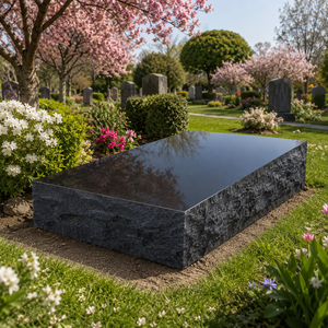 Oferta Especial: Lápida Inclinada de Granito Negro Jet Estilo Americano Union St, Pulida, con 2 Años de Garantía para Memoriales y Lápidas - Product Image 1