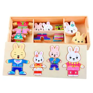 Wooden Jigsaw Puzzle Game Dress up Me Dress up Toy Wooden Animal Puzzles Bunny Changing Cloth Wooden Truck Colorful 5 to 7 Years