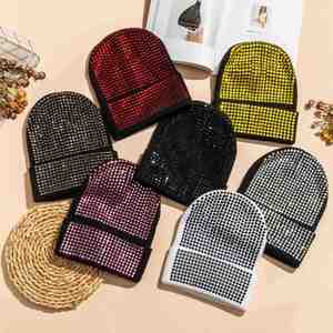 2024 Autumn Winter Hot Selling Fashion Women Men Bling Bling Diamond Acrylic Knitted Beanie <b>Hat</b> - Product Image 1