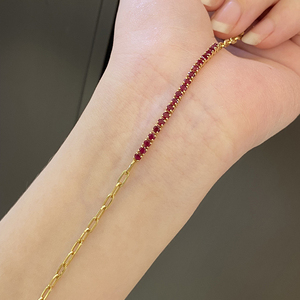 Aazuo 18K Solid Yellow Gold Natural <b>Ruby</b> Round Cut Classic Tennis <b>Bracelets</b> Gift Women's Birthday Party Everyday Wear Jewelry - Product Image 2