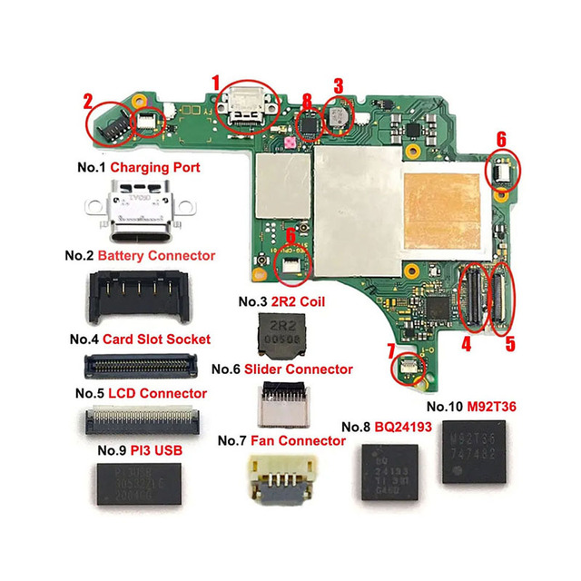 Motherboard Chip Type-C Charging Port 2R2 Coil Slide Card Slot Battery ZL Socket LCD Screen FPC Connector for Switch OLED