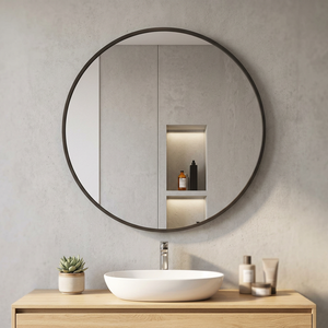Round Wall <b>Mirror</b> 6mm Glass Minimalist Design Framed Edge Bathroom Decor - Product Image 2
