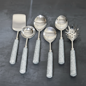 Pulidor de espejo de plata de acero inoxidable con mango de resina recubierto de cristal blanco Cubiertos Cucharón Juegos de herramientas de queso Pala Servidor de ensalada - Product Image 1
