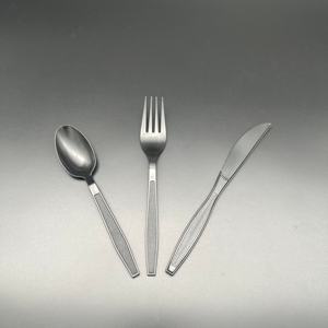 Ensemble de couverts jetables en plastique PP noir de poids moyen, couteau, cuillère, fourchette <span class=keywords><strong>pour</strong></span> anniversaire, Halloween, fête de naissance - Product Image 1