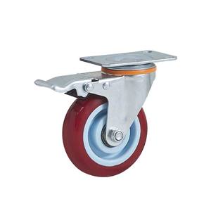 4-Zoll-Polyurethan-Schwenkplatten-Lenkrollen Räder 4er-Set Rote PP-Verschleiß rollen mit Bremse - Product Image 2