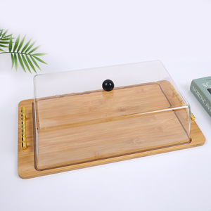 Bandeja rectangular de bambú con tapa abatible para guardar mantequilla, queso y postres, ideal para fiestas y hoteles. - Product Image 1