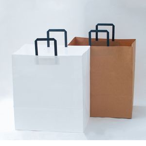 Bolsa de Papel Kraft Blanca Ecológica con Asa Plana para Llevar, con Impresión de Logotipo Personalizado - Product Image 3