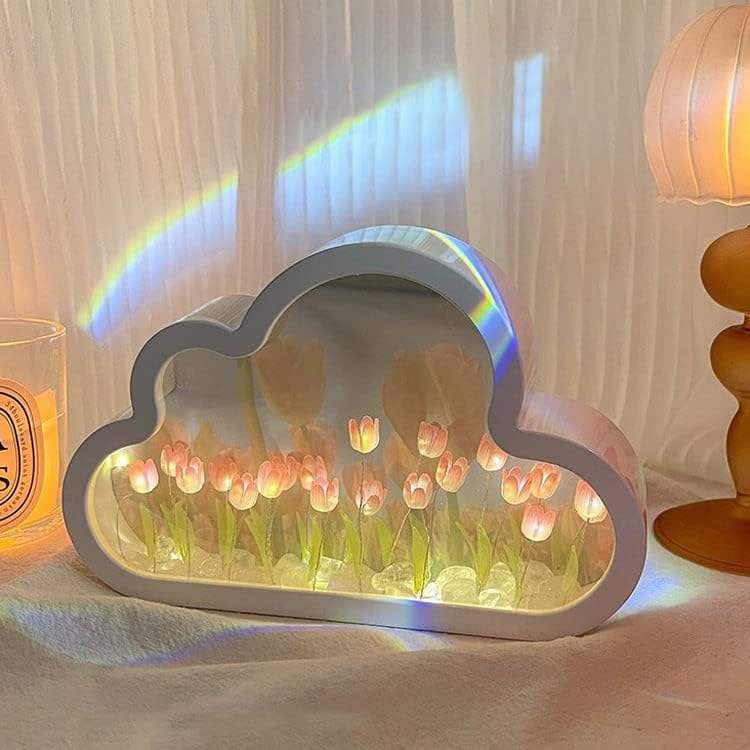 Decoración creativa para el hogar hecha a mano, lámpara de flor de nube de tulipán, luz LED romántica de nube, espejo de tulipán, luz nocturna para dormitorio, regalo para niñas