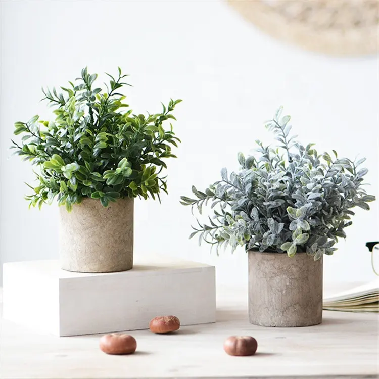 QSLH-PE061 Mini Kunstmatige Potplant Met Pulp Papier Potten Succulenten Voor Bureau Decor