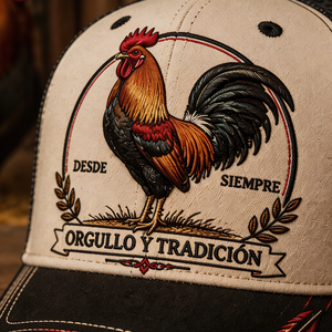 <span class=keywords><strong>Cappello</strong></span> Trucker Ricamato 3D con Gallo, Stile Western, Bicolore Beige Nero, Rete, Personalizzato OEM ODM, Commercio all'ingrosso, Pesca - Product Image 2