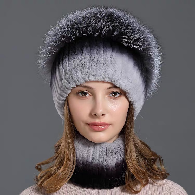 CX-SET-30B Новый дизайн женские зимние шеи теплый мех кролика Рекс, меховая шапка, вязаная, мех шарф Шапка; Комплект одежды