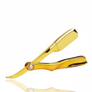 Maquinilla de afeitar de peluquero plegable de acero inoxidable chapado en oro con logotipo personalizado herramienta de afeitado para hombres diseño de calidad profesional - Product Image 1