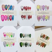 Ongles press-on faits main avec sculpture florale 3D, luxe, peints à la main, forme amande, pour femmes, style européen et américain