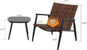 Ensemble bistrot moderne 3 pièces pour extérieur, structure en aluminium thermolaqué, chaises 2 places aspect cuir et rotin, mobilier d'extérieur - Product Image 6