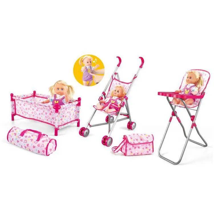 Lovely Girl Doll Play Set passeggino giocattolo con bambola passeggino letto sedia da pranzo borsa da scuola e borsa