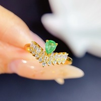 Low MOQ OEM/ODM Luxury 925 Sterling Silver Gold Plated Natural Emerald Ring for Women's Wedding Party Gift