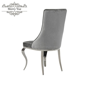 Silla tapizada francesa personalizada para comedor, patas de Metal de acero plateado, color <span class=keywords><strong>gris</strong></span> <span class=keywords><strong>oscuro</strong></span>, acolchada, de tela de terciopelo triturada, para comedor - Product Image 4