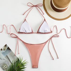 ชุดบิกินี่ 2 ชิ้นสำหรับผู้หญิง พิมพ์ลายด้านหน้า แห้งเร็ว ระบายอากาศได้ดี ชุดว่ายน้ำไมโครบราแบบวีสตริง - Product Image 3