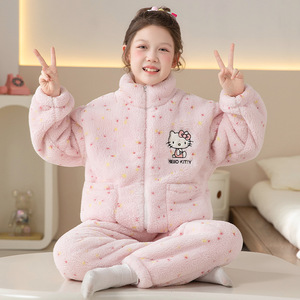Nuevos <span class=keywords><strong>Pijamas</strong></span> Infantiles de Invierno de Felpa de Coral con Dibujos Animados. Conjunto de Ropa de Casa Cálida y Gruesa con Cuello de Franela y Cremallera para Mujer, para la Familia. - Product Image 1