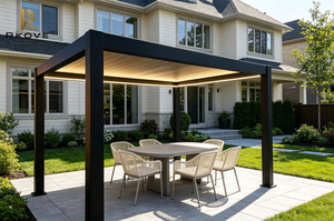 Pergola extérieure en aluminium RKOVE RK-E2 durable et étanche avec toit à lames orientables et bande lumineuse LED chaude pour jardin - Product Image 5