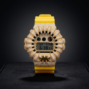 Yellow <b>Iced</b> Claw Design Stainless Steel Digital <b>Watch</b> with Gemstones Luxury Fashion Unisex Silicone Band 38mm Dial - Product Image 3