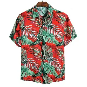 Hot Selling Custom Summer Beach Holiday Men's Short Sleeve Hawaiian Shirt Tropical Print Casual Button Down Aloha Shirt