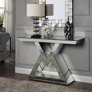 Customize Mirrored Living Room Furniture Modern Mirror Console Table Luxury Silver Glass Diamond Console Table With Mirror