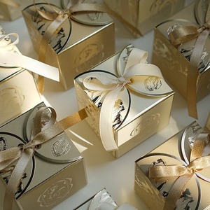 Cajas de embalaje de papel pequeñas plegables Cajas de regalo de chocolate Caramelo dulce Favor Cartón de boda para invitados con cinta - Product Image 3