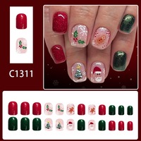 Ongles à presser de Noël courts carrés, motifs canne à sucre rouge/ailleurs de Noël/flocon de neige/arbre/designs variés, réutilisables, en acrylique ABS, 24 pièces